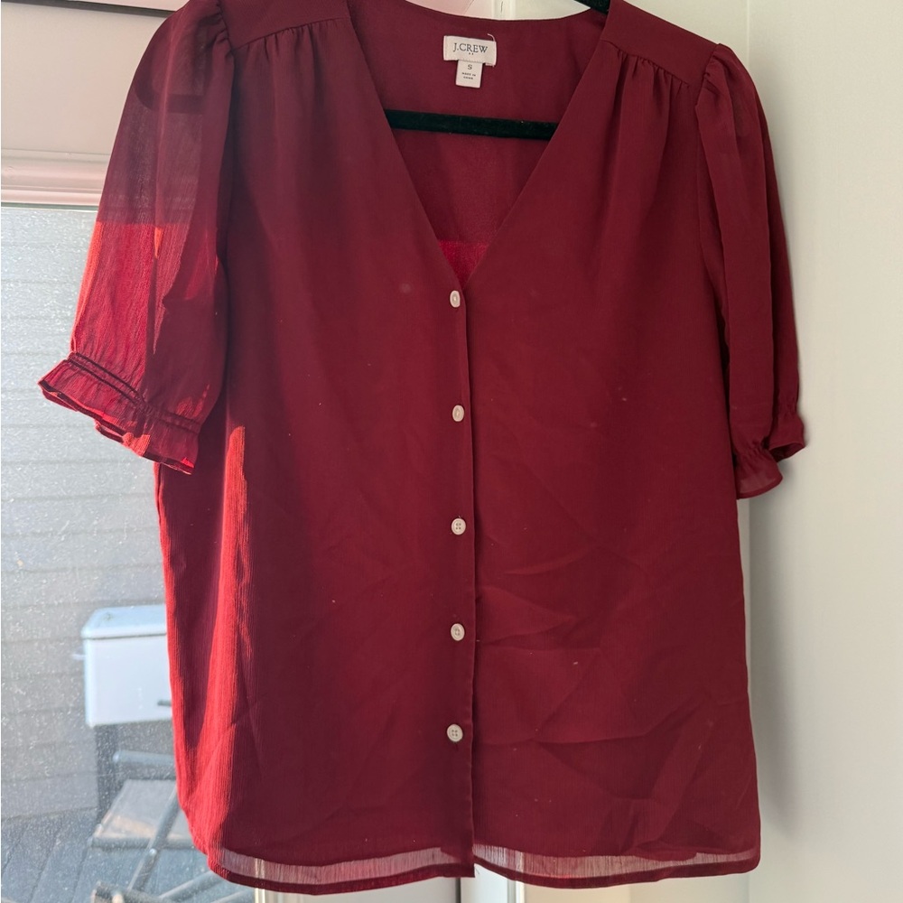 J. Crew Red Flutter Sleeve Blouse